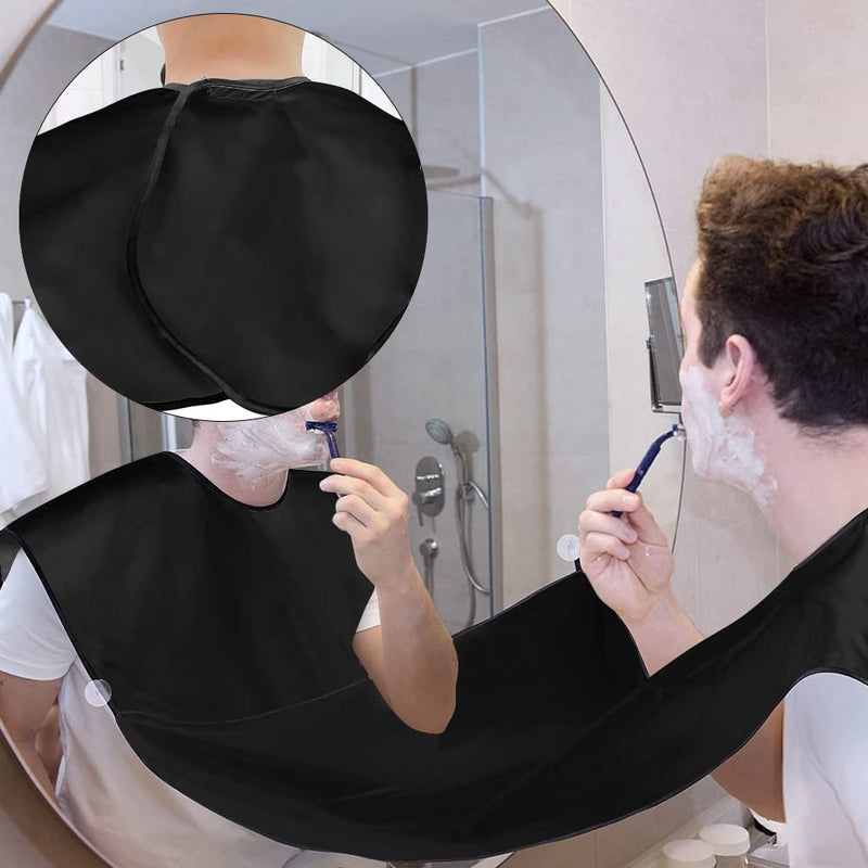 [Australia] - Accessotech Beard Shaving Bib Facial Hair Apron Shave Cape Stubble Catcher Trimming Cutting Care Sticks to Mirror (Black) Black 