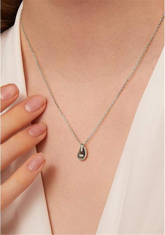 [Australia] - Dainty Teardrop Necklace for Women Girls Sterling Silver Minimalist Simple Tiny Oval Bead Beans Pear-Shaped Pendant Choker BFF Necklace Fashion Adjustable Chain 18" Jewelry Wedding Birthday Gift 