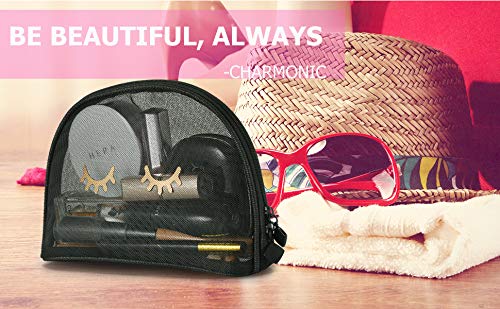 [Australia] - Cosmetics Bag, See Through Makeup Bag/Organizer, Stylish Eyelashes, Mesh Travel Accessories Organizer by Charmonic 