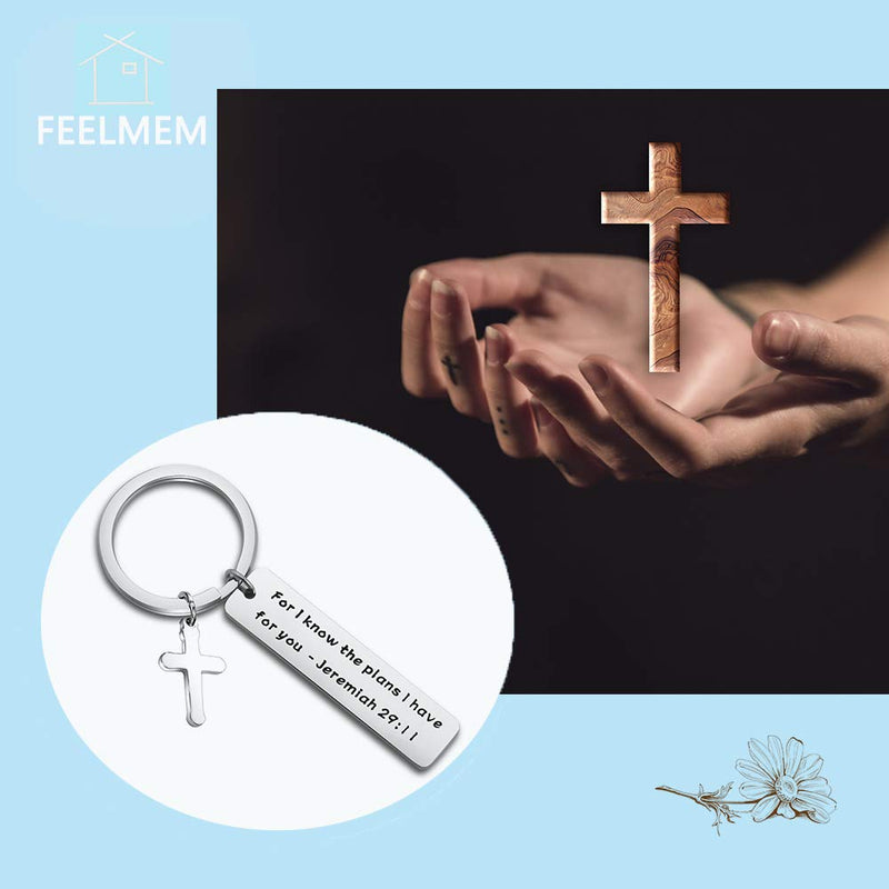 [Australia] - FEELMEM Religious Gifts Jeremiah 29:11 for I Know The Plans I Have for You Keychain Inspirational Christian Jewelry Quote silver 