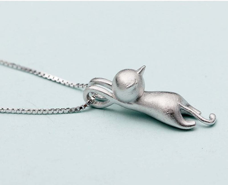 [Australia] - findout Women 3D Cat Necklace Silver Cat Pendant Necklace With Curb Chain 18in For Girls Childen(f1581m) 