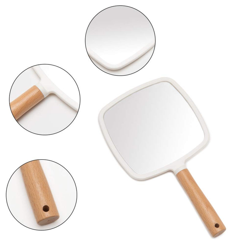 [Australia] - YEAKE Hand Held Mirror with Handle for Makeup,Small Cute Wood Hand Mirror for Shaving with Hole Hanging Single-Sided Portable Travel Vanity Mirror for Men&Women(Square) Small(1-Sided Square White) White + Wood 