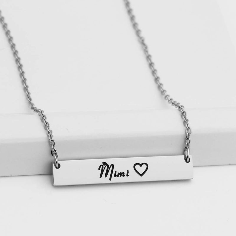 [Australia] - Ankiyabe Grandma Gift Necklace Gigi Mimi Bar Engraved Pendant Necklace Birthday Gifts for Grandma from Grandkid Mimi--Silver 