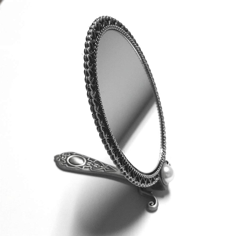 [Australia] - Handheld Mirror Antique with Stand Double Folding Sided Matt Silver for Makeup Mirror 18cm (7 inch) 