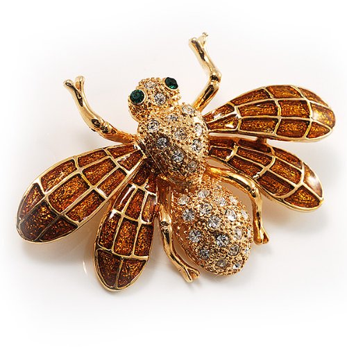 [Australia] - Avalaya Flying Bee Gold Crystal Brooch 