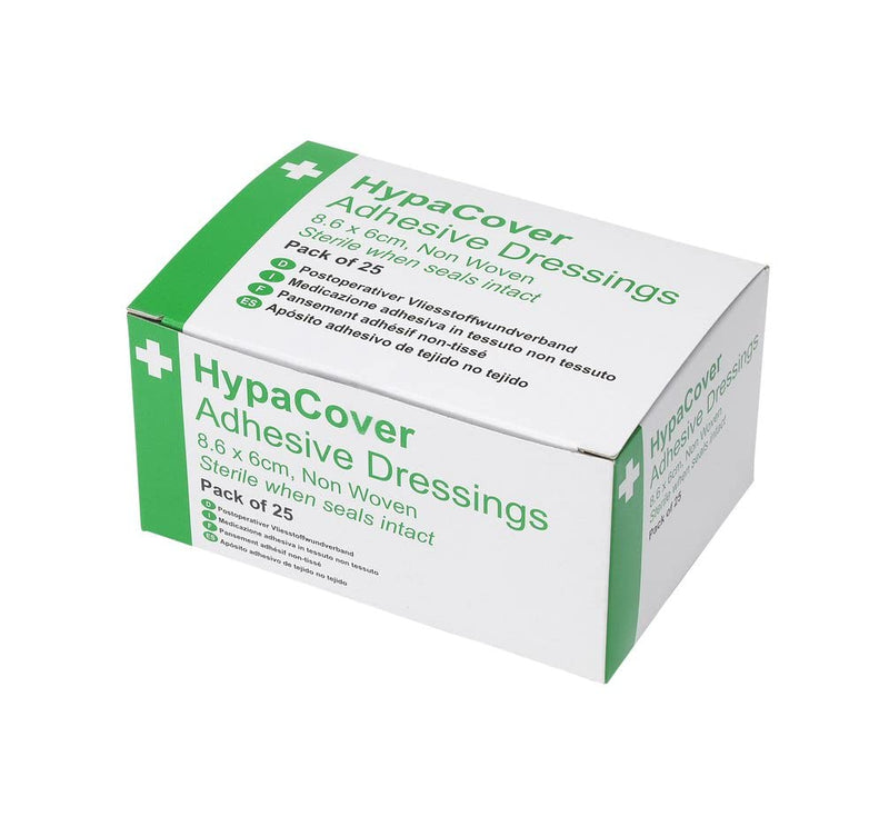 [Australia] - Safety First Aid Group HypaCover Adhesive Wound Dressing - Medium, 8.6 x 6 cm (Pack of 25) Sterile Hypoallergenic Medium (8.6 x 6 cm) Adhesive Dressings Single 