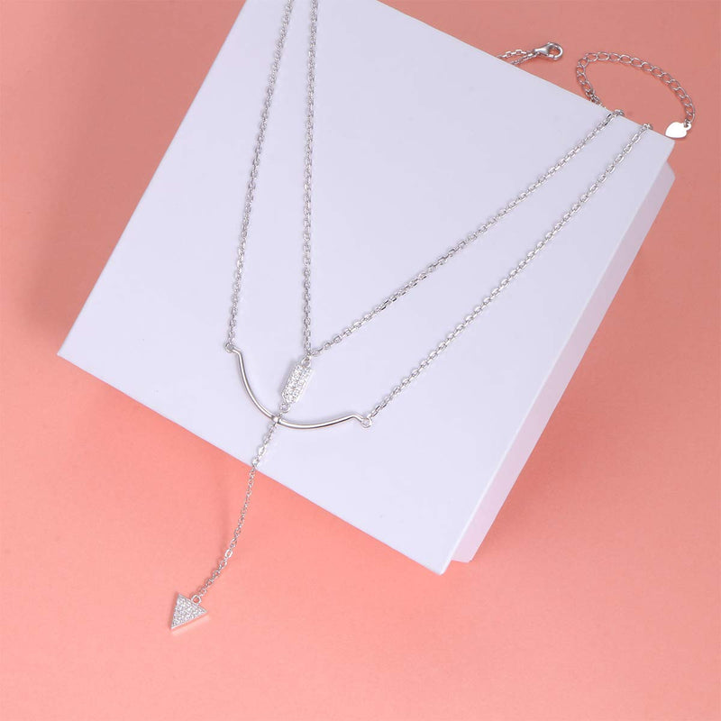 [Australia] - Sterling Silver Jewelry Layered love Heart and Cross Necklace Pendant Handmade Dainty Choker for Women Girls Bow and Arrow 