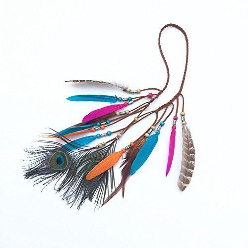 [Australia] - Handmade Feather Boho Chic Colorful Feather Peacock Tassels Headband, Peacock Feather Head Chain, Adjustable Length 