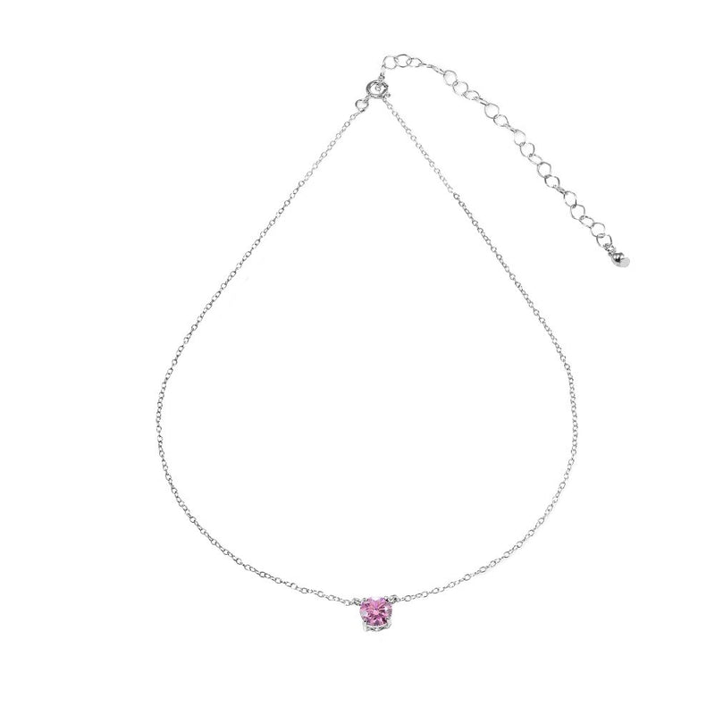 [Australia] - Sterling Silver Light Rose Solitaire Choker Necklace Made with Swarovski Crystal 