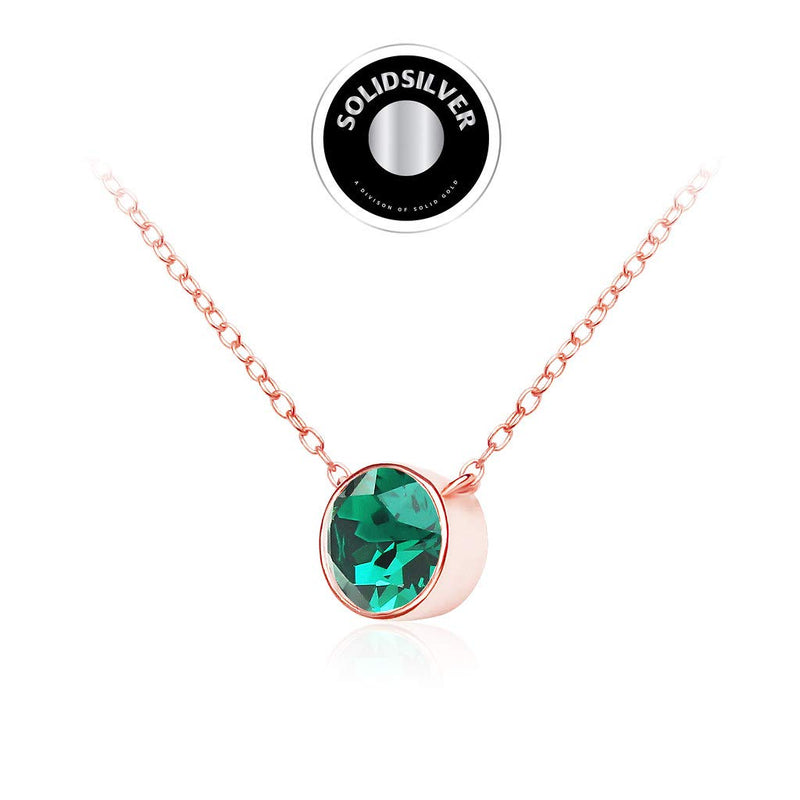 [Australia] - SolidSilver - Sterling Silver 7mm Round Solitaire Pendent Necklace Made with a Genuine Swarovski Crystal | Sterling Silver, Yellow or Rose Gold Dipped Rose Gold Dipped | May - Emerald 