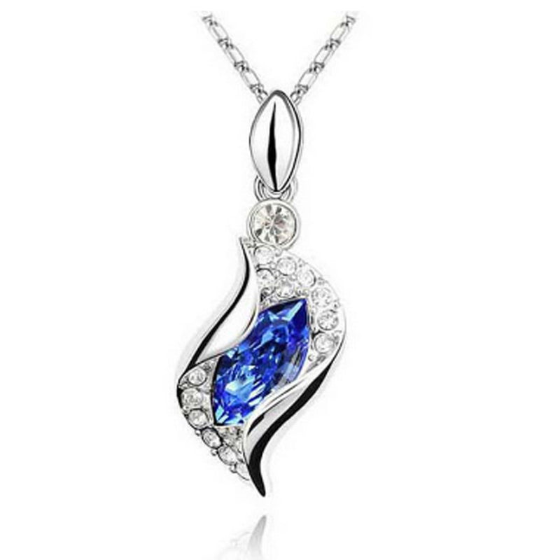 [Australia] - MAFMO Fashion Angel Eye Pendant Necklace Bracelet Earrings Colorful Crystal Wedding Jewelry Set Royal Blue 