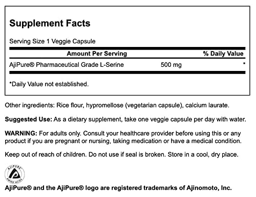 [Australia] - Swanson Ajipure L-Serine Pharmaceutical USP Grade High Purity Amino Acid Supplement Cognitive Function Brain Health 500 mg 60 Veggie Capsules 1 