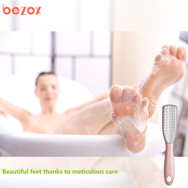 [Australia] - BEZOX Foot File, Double Sided Cracked Heel Files Callus Remover, Stainless Steel Pedicure Foot Scrubber W/Cloth Storage Bag & Gift Box Metal Foot File Rose Golden 