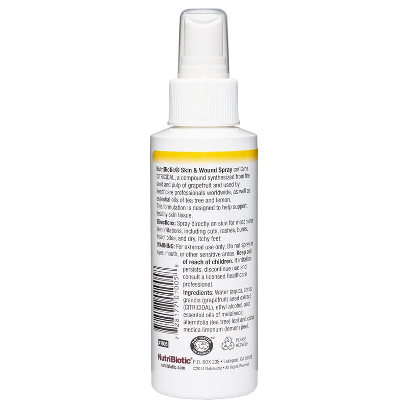 [Australia] - NutriBiotic Skin & Wound Spray with GSE, 4 Fl Oz | Grapefruit Seed Extract Plus Tea Tree & Lemon Essential Oils | Helps Support Healthy Skin Tissue & Flush Irritants from Minor Wounds | Non-Medicated 
