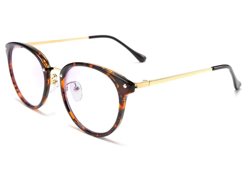 [Australia] - FEISEDY Blue Light Blocking Glasses Classic Nerd Clear Lenses Round Eyeglasses Frame Computer Glasses for Women and Men B2533 002 Leopard 