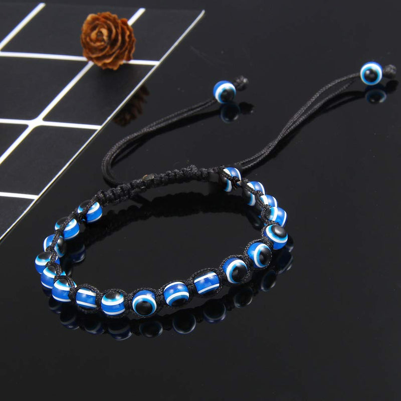 [Australia] - SUMMER LOVE Evil Eye Bead Bracelets Hand-Woven Ojo Turco Lucky Kabbalah Protection Nazar Amulet Bracelet Anklet for Women Kids Men black set 