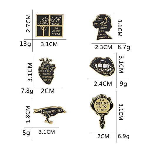 [Australia] - WINZIK Lapel Brooch Pins Set 6Pcs Cartoon Mirror Lips Lark Bird Series Pattern Novelty Badges Ornaments For Women Children Clothing Bags Decor 