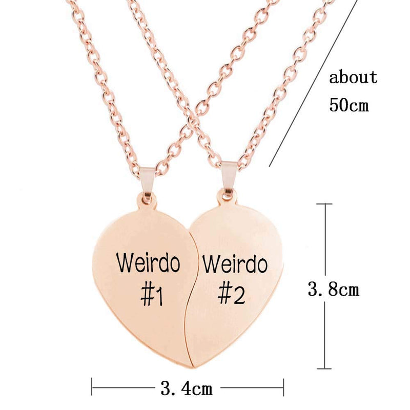 [Australia] - MJartoria Best Friend Necklaces BFF Necklace for 2 Friendship Valentines Day Gifts Split Heart Necklace Weirdo 1 Weirdo 2 Best Friends Forever Pendant Set Rose Gold-1weirdo #1 werido #2 