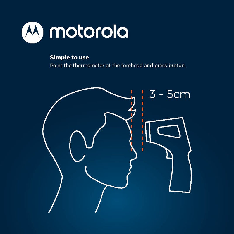 [Australia] - Motorola TE-94 Infrared Touchless Forehead Thermometer for Adults and Kids - Backlit Display, Memory Function, High Temp Alert - Dark Blue 
