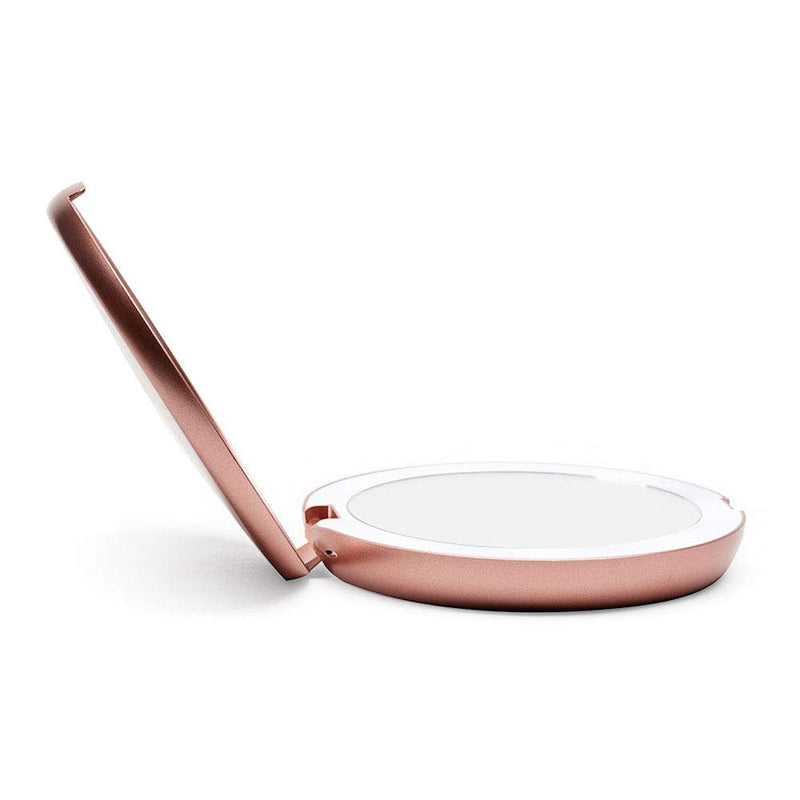 [Australia] - Fancii Compact Magnifying Mirror with Natural LED Lights, 1x and 10x Magnification - Natural Daylight, Portable Pocket Makeup Mirror for Purses and Travel, Rose Gold (Lumi Mini) 