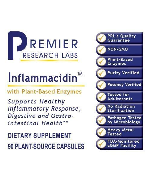 [Australia] - Premier Research Premier Inflammacidin, 100% Plant-Based Enzymes, Support Healthy Inflammatory Response, Digestive and Gastrointestinal Health, 90 Plant-Sourced Capsules 