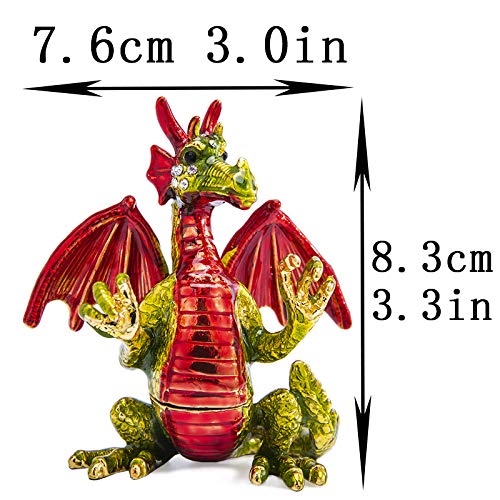 [Australia] - Cute Red Pterosaur Trinket Boxes Hinged Crystal Jeweled Dinosaur Animal Figurines Jewelry Display Ring Holder Box 