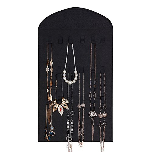 [Australia] - 32 Pockets Visible Hanging Jewelry Organizer Non-Woven Jewelry Holder Carrier with 18 Hook and Loops for Girls/Women Rings, Necklaces, Bracelets, Earrings (Black) Black 