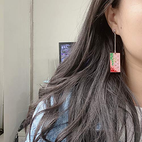[Australia] - Demon Slayer Tanjiro Earrings - Kimetsu No Yaiba Acrylic Hanafuda Earrings - Good Ideal For Women and Girl red 