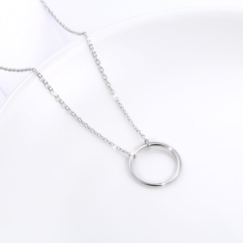 [Australia] - Ladytree S925 Sterling Silver Dainty Simple Circle Pendant Eternity Necklace,Rolo Chain,18+2 