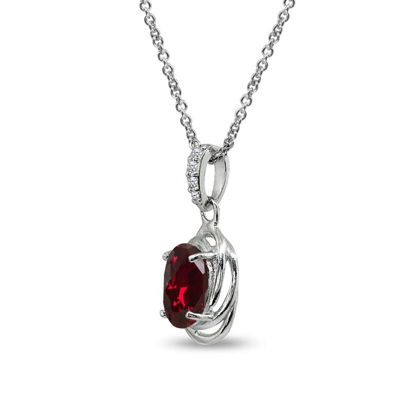 [Australia] - Sterling Silver Genuine or Synthetic Gemstone 8x6mm Oval Love Knot Pendant Necklace Synthetic Ruby 