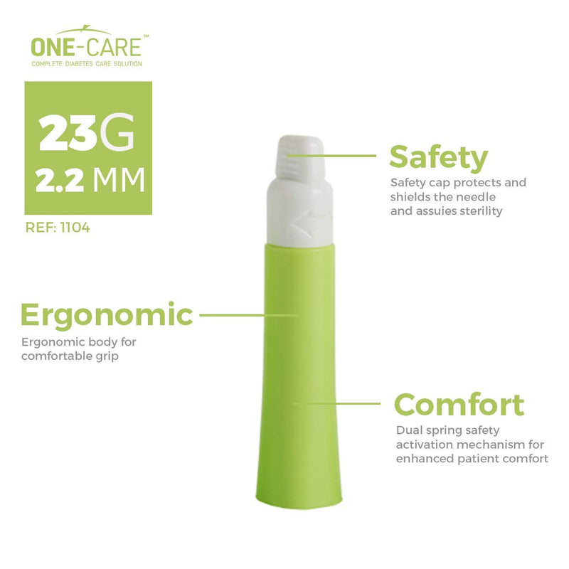 [Australia] - MediVena ONE-Care Safety Lancets, Contact-Activated, 23G x 2.2mm, 100/bx, Sterile, Single-Use, Preloaded, Gentle for Comfortable Testing 