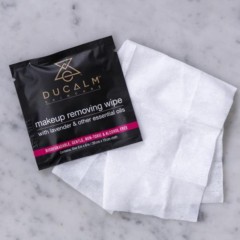 [Australia] - Natural Makeup Removing Wipes (14 Count) by Ducalm Skincare - Infused with Lavender, Sunflower and Jojoba - Gentle Towelette to Remove Resistant Makeup and Dirt - Alcohol and Paraben Free 