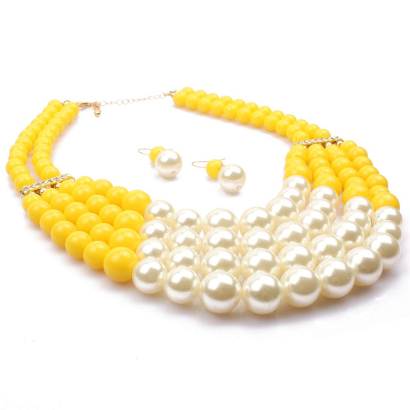 [Australia] - Thkmeet Women Fashion Jewelry Set Pearl Bead Cluster Collar Bib Choker Necklace and Earrings Suit color 5 