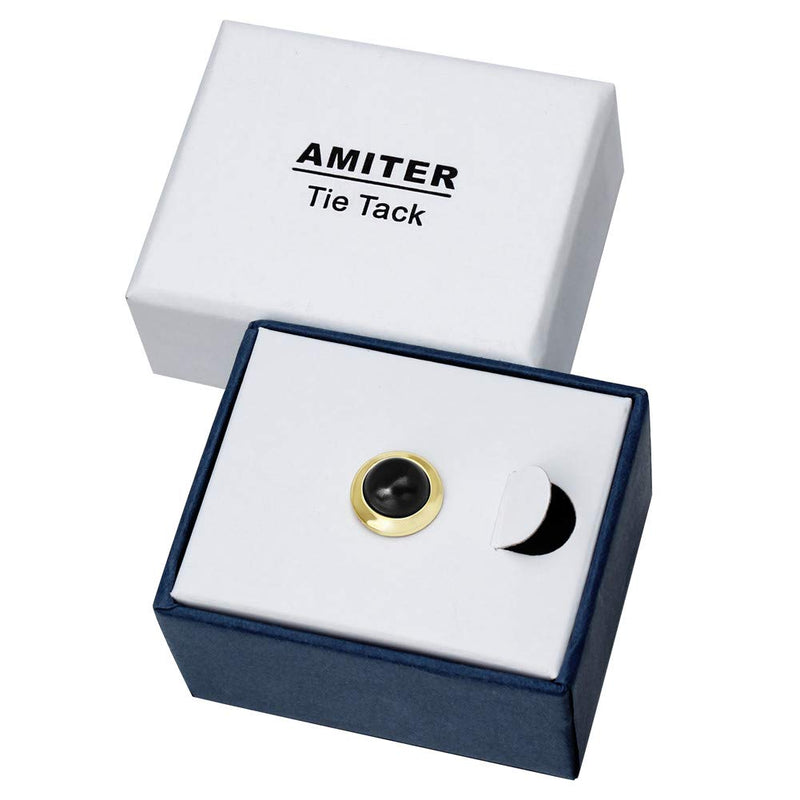 [Australia] - AMITER Round Tie Tack Clips Pins for Men Wedding Business Accessories - Faceted Pearl in Rich Black 