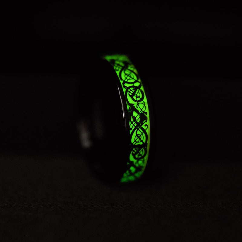 [Australia] - King Will Aurora 7mm/8mm Green/Blue Celtic Dragon Aurora Luminou Glow Black/Silver Titanium Wedding Ring for Unisex 7mm Green Light 6 