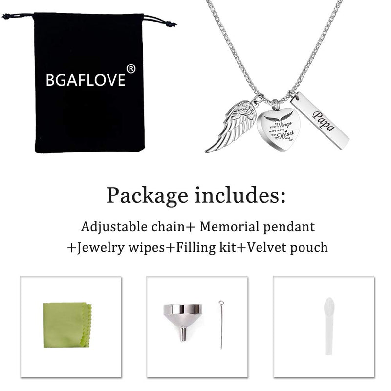 [Australia] - BGAFLOVE Heart Urn Necklace for Ashes with Wings Cremation Jewelry for Ashes -Your Wings were Ready But My Heart was Not Papa angel wings 