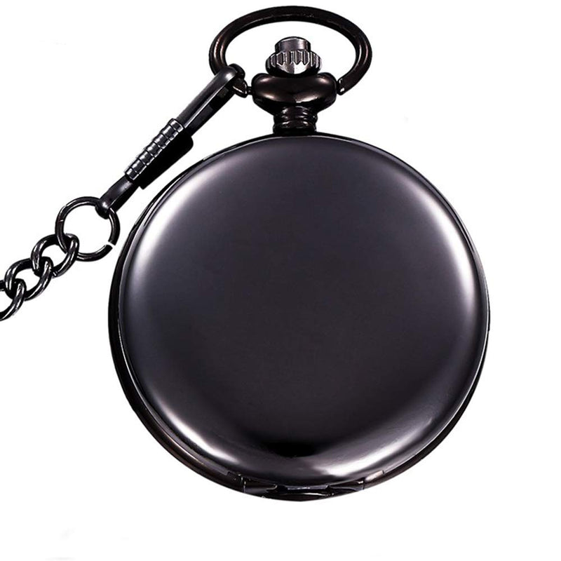 [Australia] - LYMFHCH Classic Smooth Vintage Quartz Pocket Watch, Arabic Numerals Scale Mens Womens Watch with Chain Christmas Graduation Birthday Gifts Fathers Day Black 