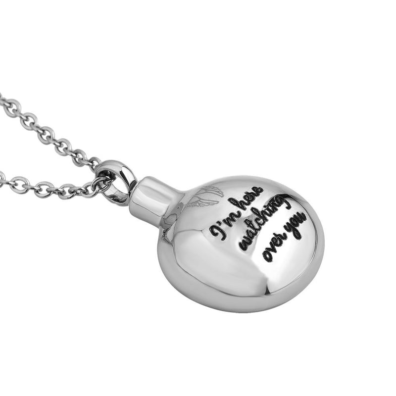 [Australia] - CoolJewelry Urn Necklace Ashes Love Mom Necklace Round Angel Pendant Memorial Pet Cremation Stainless Steel Jewelry I'm here watching over you 