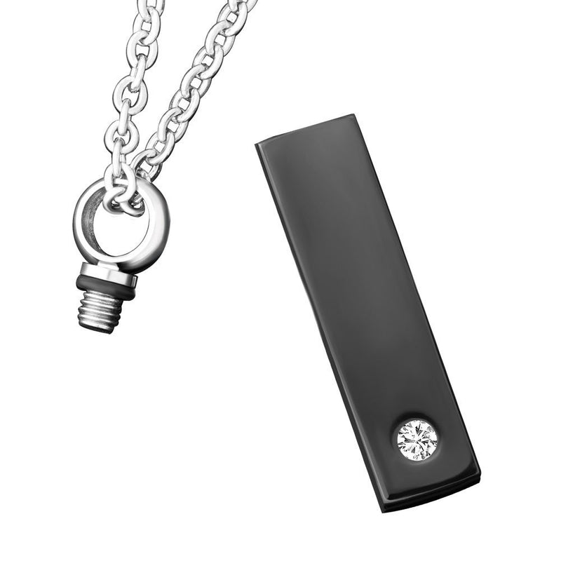 [Australia] - SexyMandala Cylinder/Rectangle Black Urn Pendant Necklace Memorial Stainless Steel Cremation Jewelry crystal 