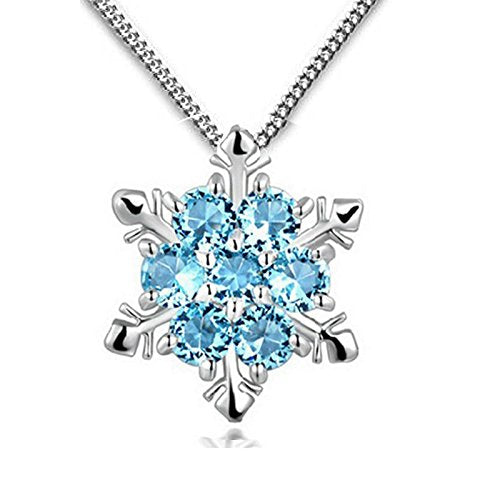 [Australia] - findout Women 925 Silver Cubic Zirconia White Blue Crystal Snownflake Pendant Necklace And Earring Jewellery Set For Women Girls (f1634) 