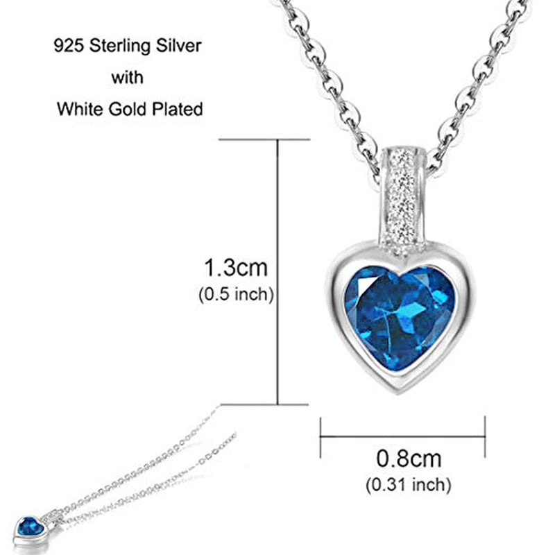 [Australia] - AGVANA Love Heart Birthstone Necklaces 925 Sterling Silver with White Gold Plated Tiny Small Necklace Pendant Fine Jewellery Birthday Gift for Girls Women, Length: 16 + 2 Inch 12 Dec -Natural Topaz 