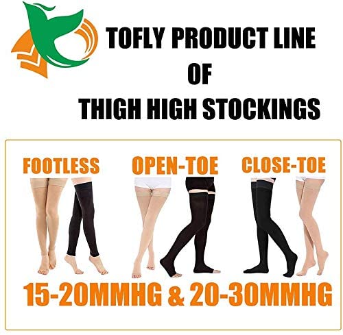 [Australia] - TOFLY® Thigh High Compression Stocking for Women & Men (Pair), Open Toe, Opaque, Firm Support 20-30mmHg Graduated Compression with Silicone Band, Varicose Veins, Swelling, Edema, DVT Black XXL XX-Large 20-30mmhg Open-toe Black 