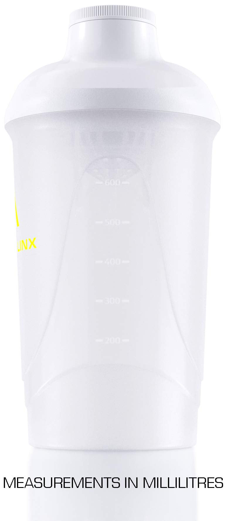 [Australia] - Protein Shaker Screw top 100% Leak Proof Drinks Bottle 600ml to 800ml by Musc (Transparent, White) White Transparent 