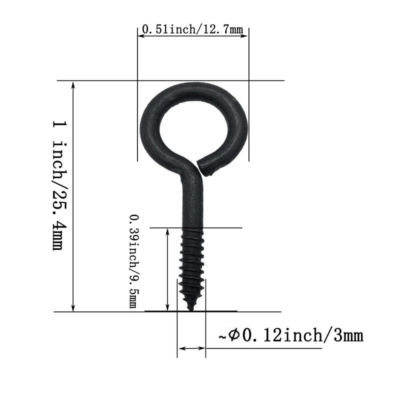 [Australia] - Screw Eyes, 1 Inch Metal Eye Hook, Zinc Plated Self Tapping Screw Hooks Ring, Eyelet Screws Black 120 Pcs 