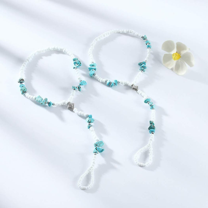 [Australia] - Chicque Boho Anklets Turquoise Beaded Barefoot Sandals Beach Wedding Ankle Bracelets for Women and Girls 2PCS 