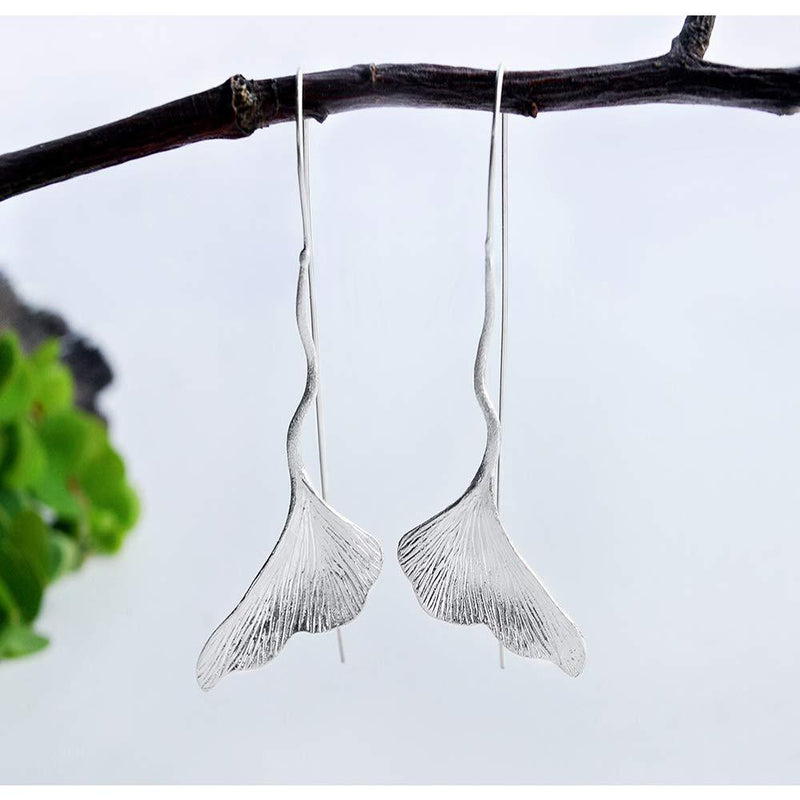 [Australia] - Lotus Fun ✦Gift for Christmas✦ S925 Sterling Silver Drop Earrings Vintage Ginkgo Leaf Dangle Earrings for Women and Girls, Handmade Unique Jewelry 