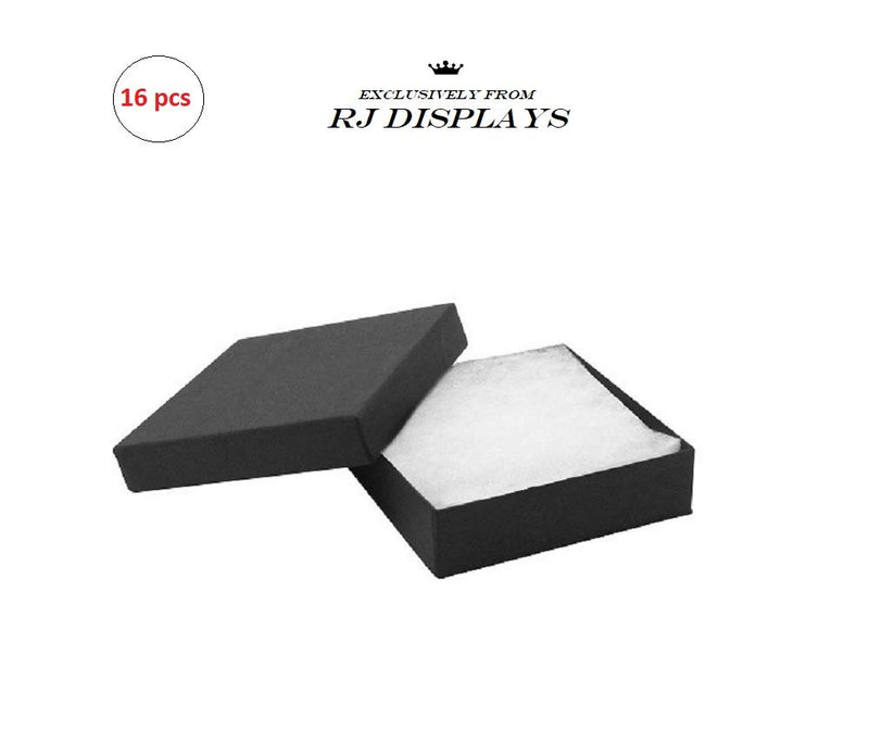 [Australia] - 16 Pack Cotton Filled Matte Black Color Jewelry Gift and Retail Boxes 3.5 X 3.5 X 1 Inch Size by R J Displays 
