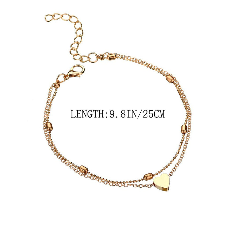 [Australia] - Artmiss Layered Anklets Women Heart Gold Ankle Bracelet Charm Beaded Dainty Foot Jewelry for Women and Teen Girls Summer Barefoot Beach Anklet 