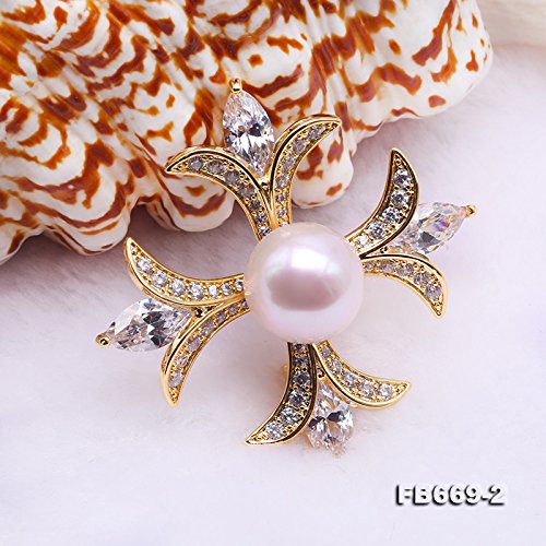 [Australia] - JYX Pearl Brooch 12mm Freshwater Pearl Brooch Pin with Zircons Inlaid 
