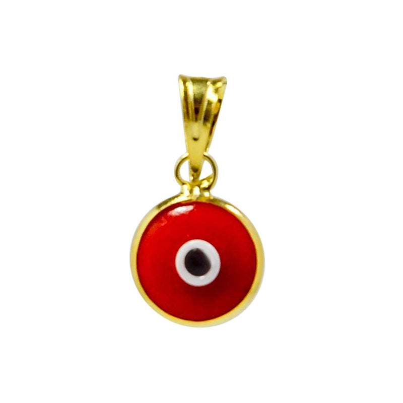 [Australia] - 925 Sterling Silver 7 MM Round Glass Evil Eye Charm (Pendant Only) - 7 Colors to Choose for Men and Women Red on Gold 